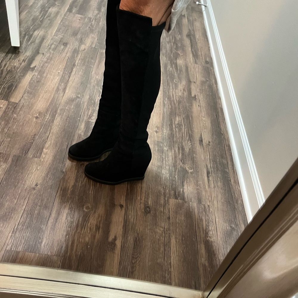 Stuart Weitzman 5050 wedge suede boots held in my smoke free home.